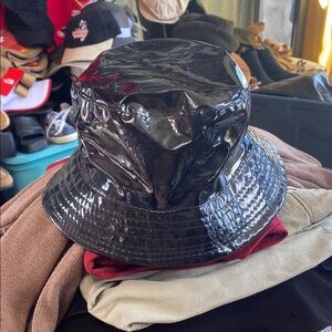 Glossy Black Bucket Hat with Crinkled Texture